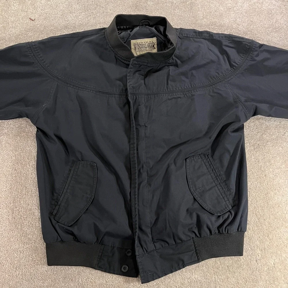 Original Windbreaker Bomber Jacket Mens Large Black Western Yoke Zip